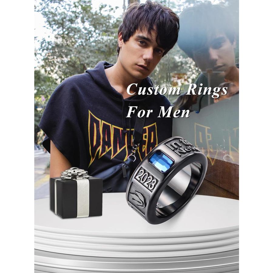 【並行輸入品】Dorunmo パーソナライズ メンズ クラスリング 925スターリングシルバー 卒業リング ハイスクールリング メンズクラスリング 誕_3