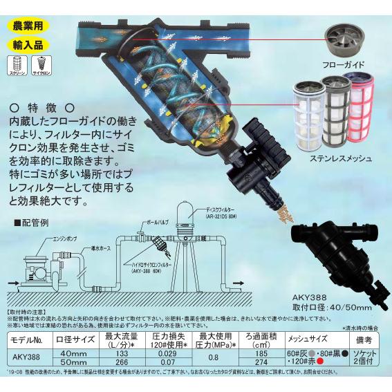 初回限定 サンホープ　ハイドロサイクロンスクリーンフィルターAKY38850 本体　口径50mm　エレメント付き（種類選択）【送料無料】