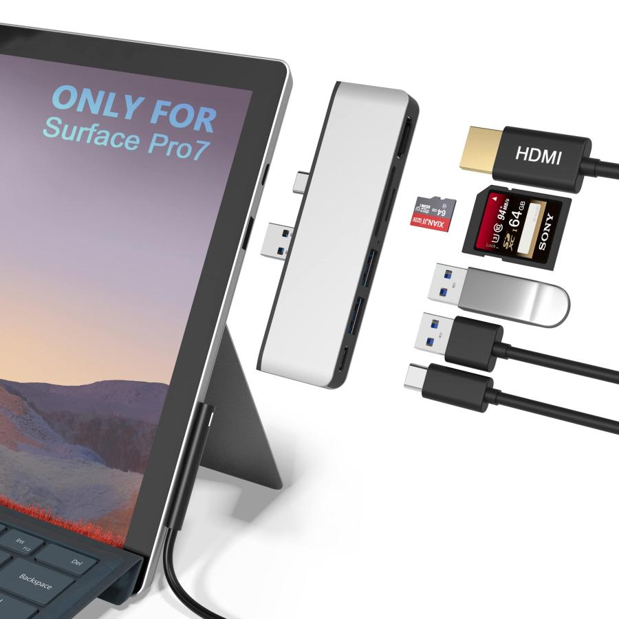 Surface Pro 7 USB ハブ 6-in-2 変換アダプター 4K@30Hz HDMIポート +2