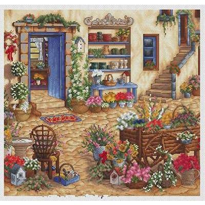 クロスステッチ完成品Together in my Fathers garden 刺しゅうキット(専用額付き) 6月ローズガーデン 12ヶ月の小さな花風景