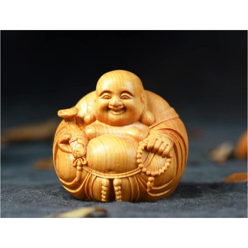 Lhyxuuk布袋様 置物 仏像 木彫り ミニ 七福神 木製 布袋様 金運