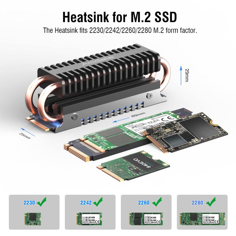Acidalie M.2 SSDヒートシンクは2重アルミ及び4重銅箔に付け