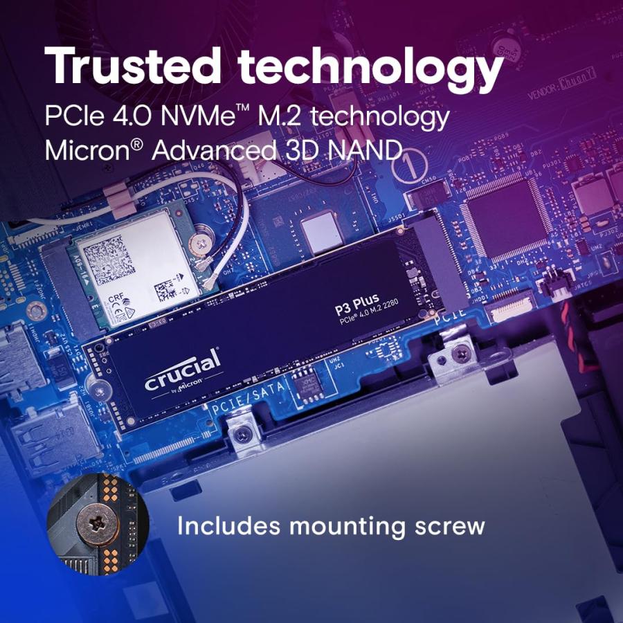 Crucial P3 Plus 2TB PCIe Gen4 3D NAND NVMe M.2 SSD 最大5000MB/秒 