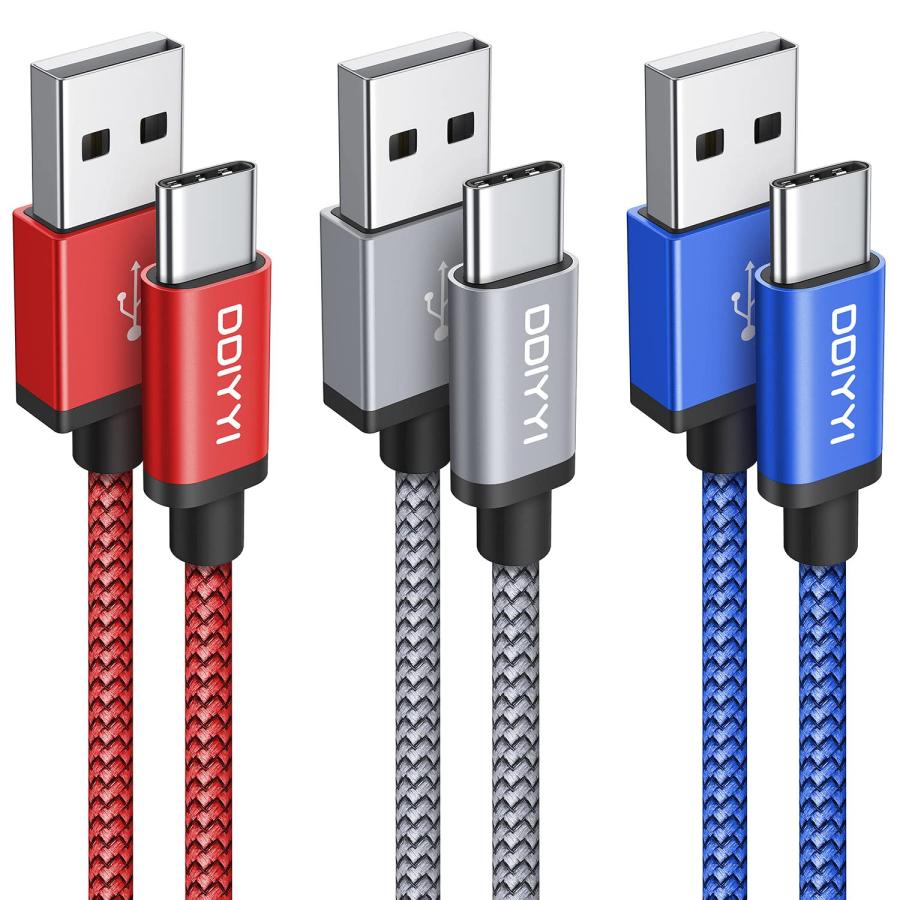 USB Type C ケーブル【3m/3本/3色】 DDIYYI USB-C & USB-A ケーブル 3A急速充電 usb c ケーブル QC3.0 | 