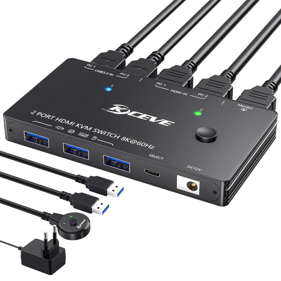 KCEVE HDMI KVM切替器 2入力1出力 8K@60Hz/4K@120HZ USB3.0 PC2 KCEVE HDMI KVM切替器 2入力1出力 8K@60Hz/4K@120HZ USB3.0 PC2