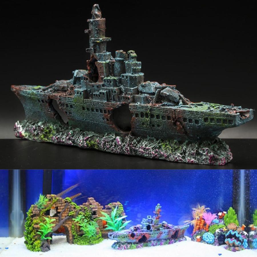 Charmoon 水槽 オブジェ 沈没船 軍艦 アクアリウム オーナメント