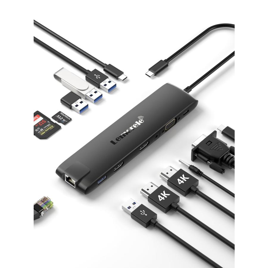 ドッキングステーション MST USB C ハブ 13-IN-1 Lemorele USB3.0 2