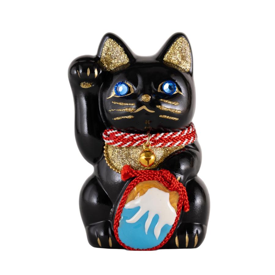 ご縁猫 富士山(S-SIZE 黒 Black)右手あげ/陶器_lucky cat ご縁猫 富士山(S-SIZE 黒 Black)右手あげ/陶器_lucky cat