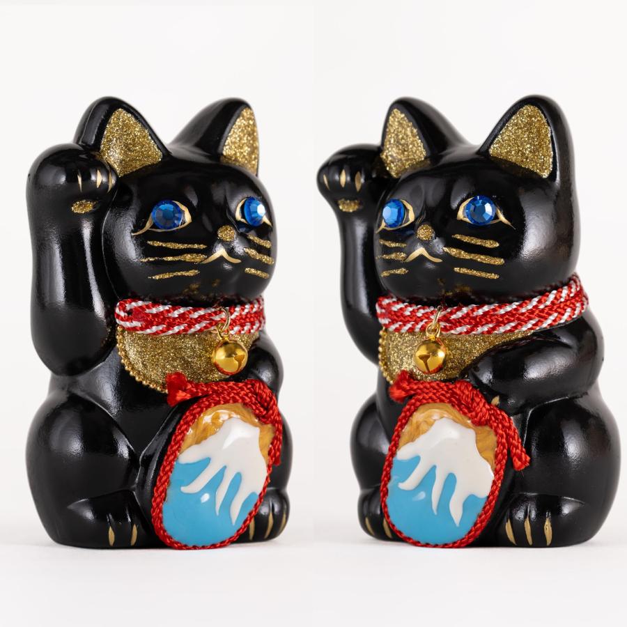 ご縁猫 富士山(S-SIZE 黒 Black)右手あげ/陶器_lucky cat ご縁猫 富士山(S-SIZE 黒 Black)右手あげ/陶器_lucky cat