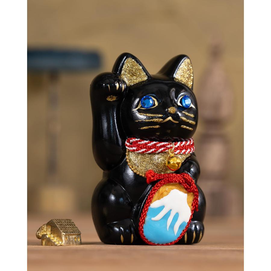 ご縁猫 富士山(S-SIZE 黒 Black)右手あげ/陶器_lucky cat ご縁猫 富士山(S-SIZE 黒 Black)右手あげ/陶器_lucky cat