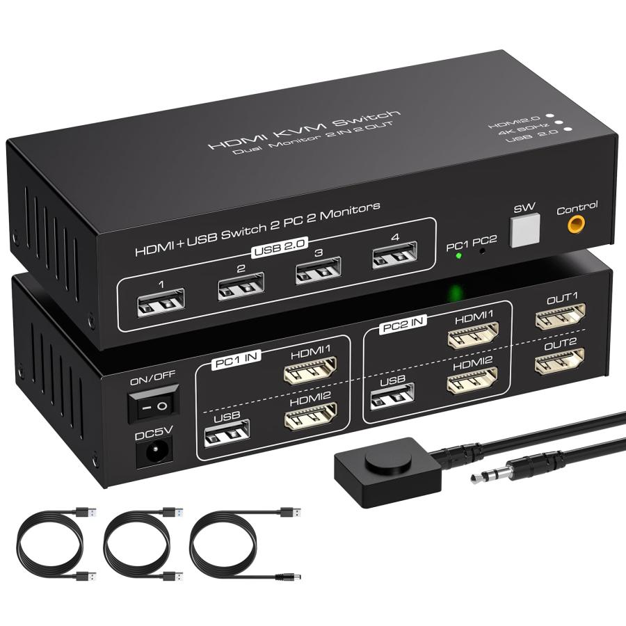 4K 60Hz USB3.0 HDMI KVM 切替器 デュアル モニター 2PC 共有 4K 60Hz USB3.0 HDMI KVM 切替器 デュアル モニター 2PC 共有