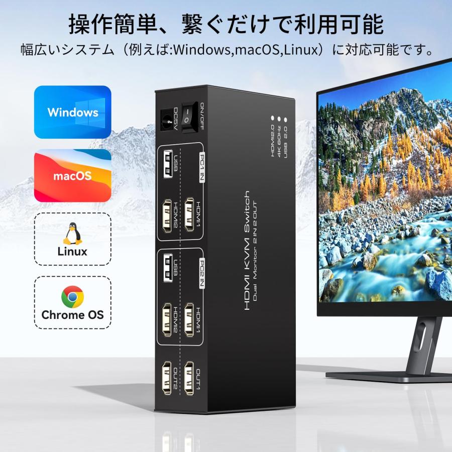 4K 60Hz USB3.0 HDMI KVM 切替器 デュアル モニター 2PC 共有 4K 60Hz USB3.0 HDMI KVM 切替器 デュアル モニター 2PC 共有