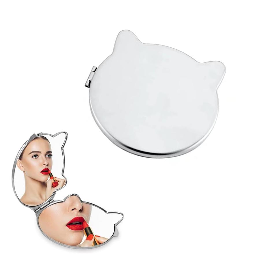 ネコ匹 手鏡 コンパクト 鏡 おしゃれ 折りたたみミラー ステンレス