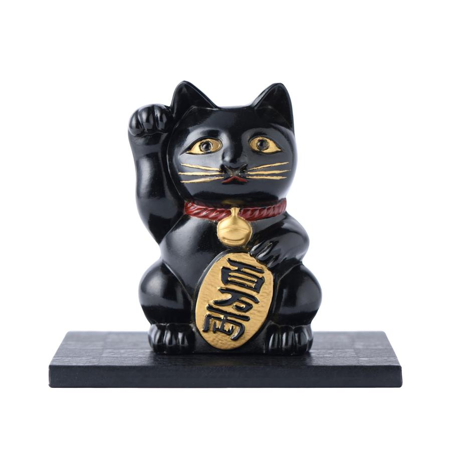 銀雅堂 招き猫 黒漆色＿右手あげ/金属製＿lucky cat まねき猫 縁起