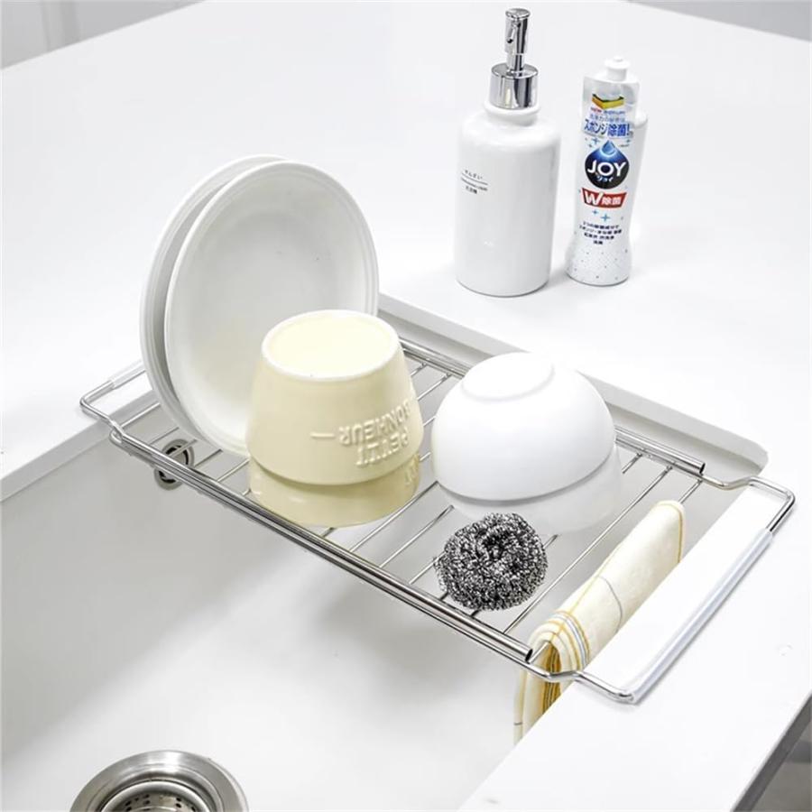 新品 ★食器水切りラック食器乾燥ラックシンク上 水切りかご 収納棚 ステンレ1 川口工器 水切りラック シンク上 伸縮 奥行28cm ワイド 1段