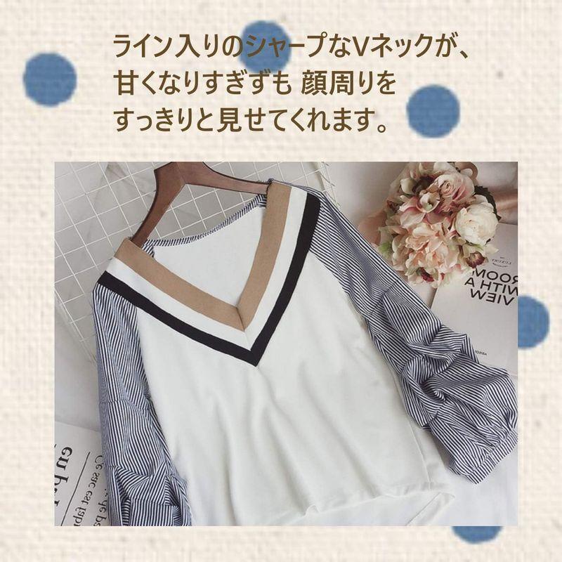 1/2style ニブンノイチスタイル シャツ ニットプルオーバー v ネックｔシャツ ストライプ レディース (黒, Ｌ)｜good-life-ser｜07