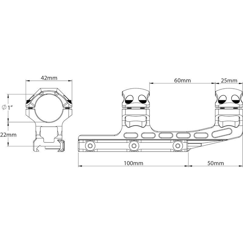 UTG ACCU-SYNC 1in High Profile 50mm Offset Picatinny Rings