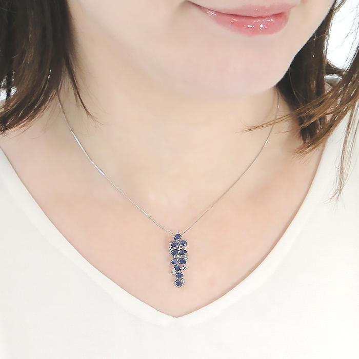 Pt900✨プラチナ900 ダイヤモンドネックレス　サファイア 楽天市場】Pt900 サファイア ダイヤモンド 取り巻き ネックレス