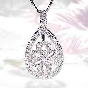 pt900 プラチナ ダイヤモンド ダイヤ ネックレス ペンダント 0.5ct ティアドロップ ドロップ ミルグレイン 大ぶり GUPD1298 | 