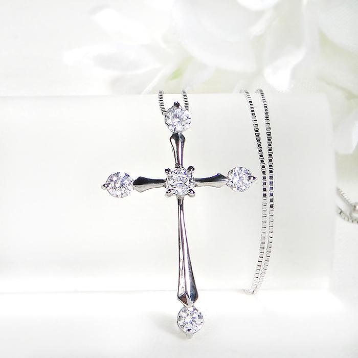 Pt900 0.5ct ダイヤモンド クロス ネックレス 送料無料 Pt クロス プラチナ ジュエリー 人気 4月 誕生石 大ぶり 豪華 十字架 クリスマス 0.5カラット GUPD1336の画像