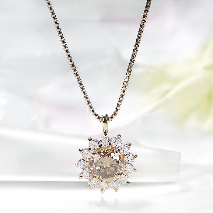 K18YG 1.00ct ブラウン ダイヤモンド ネックレス 送料無料 レディース 18金 ブラウンダイア ダイアモンド 1ct １ct プレゼント ギフト 4月 大粒 誕生石 GUPD1350の画像