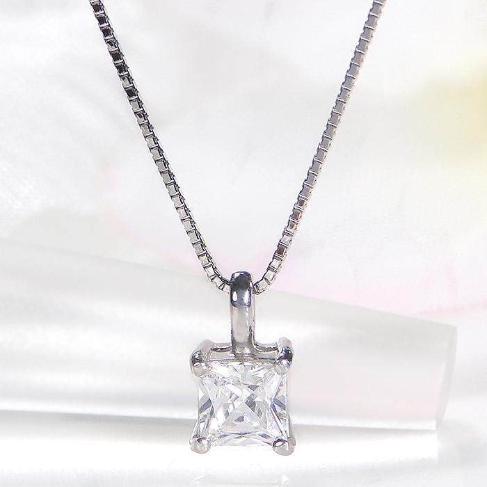 Pt900 0.5ct ダイヤモンド ネックレス 送料無料 ペンダント プラチナ ダイヤ pt 人気 1粒 ダイア 四角 スクエア 0.5ct Hカラー SIクラス ４月誕生石  GUPD1389の画像