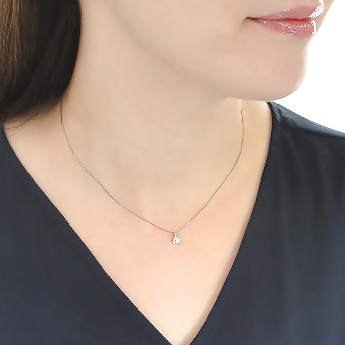 Pt900 0.5ct ダイヤモンド ネックレス 送料無料 ペンダント プラチナ ダイヤ pt 人気 1粒 ダイア 四角 スクエア 0.5ct Hカラー SIクラス ４月誕生石  GUPD1389の画像
