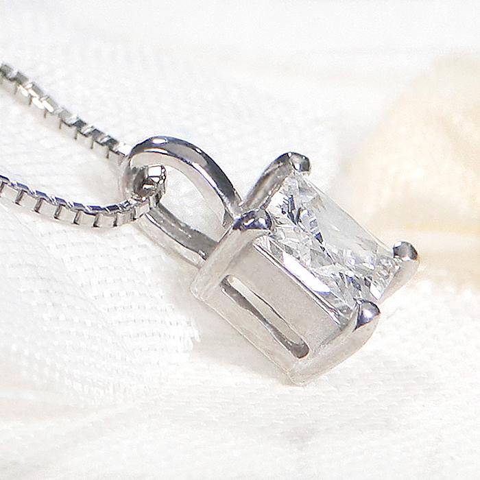 Pt900 0.5ct ダイヤモンド ネックレス 送料無料 ペンダント プラチナ ダイヤ pt 人気 1粒 ダイア 四角 スクエア 0.5ct Hカラー SIクラス ４月誕生石  GUPD1389の画像