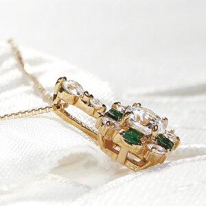 イエローゴールド エメラルド ダイヤモンド ペンダント ネックレス K18 YG グリーン 緑 カラーストーン 四角 スクエア 人気 送料無料 プレゼント GUPD1515EYの画像