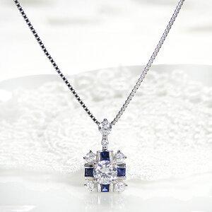pt900 プラチナ サファイア ダイヤモンド ペンダント ネックレス ダイヤ ダイア ブルー サファイヤ 青 四角 スクエア 人気 送料無料 プレゼント GUPD1515Sの画像
