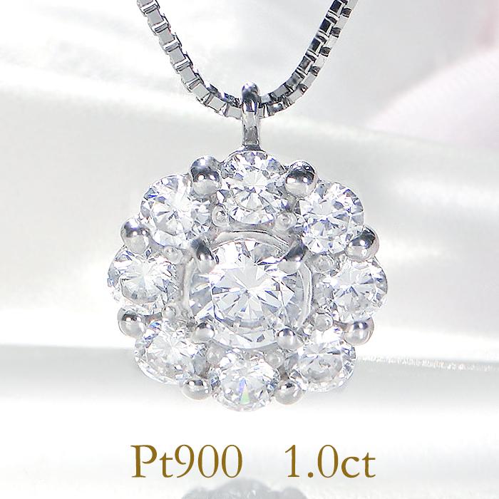 ダイヤモンドネックレス　pt900ダイヤモンド1ct　フラワーペンダント pt900 1.00ct フラワー ダイヤモンド ネックレス 1ct フラワーモチーフ