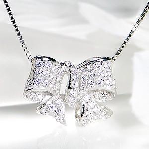 pt900 プラチナ ダイヤモンド ダイヤ ネックレス ペンダント パヴェ リボン 人気 可愛い りぼん 0.7ct GUPD543
