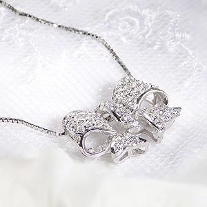pt900 プラチナ ダイヤモンド ダイヤ ネックレス ペンダント パヴェ リボン 人気 可愛い りぼん 0.7ct GUPD543の画像