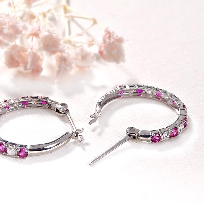 Pt900 ルビー ダイヤモンド ピアス 送料無料 PT プラチナ ジュエリー 色石 カラーストーン レッド ルビーピアス 人気 ダイヤ ダイア フープ 遮断式 GUPE110Rの画像