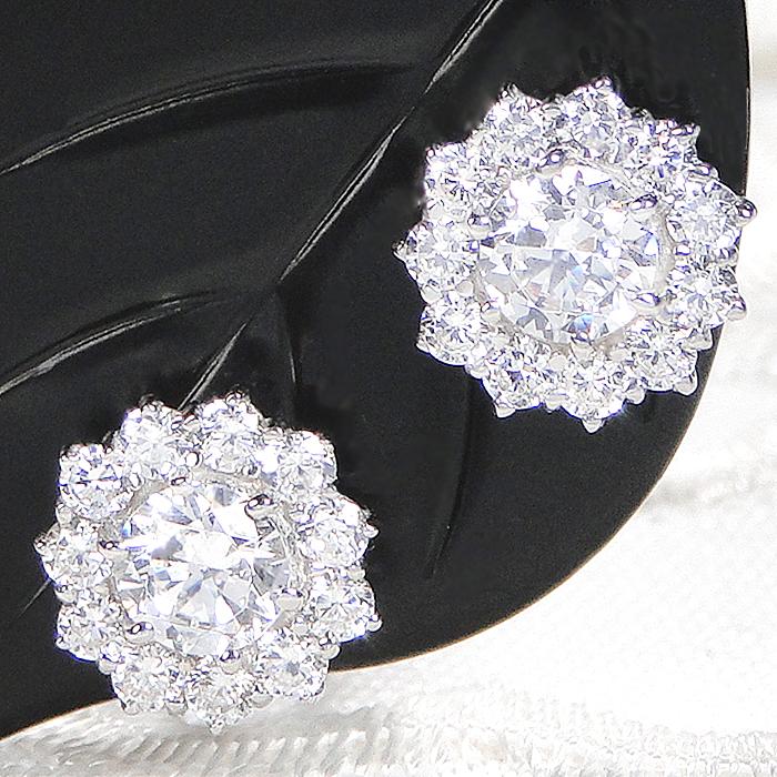 pt900 1.0ct フラワー ダイヤモンド スタッド ピアス 送料無料 ダイヤ ダイア 花 プラチナ 可愛い お花 1カラット ダイア ４月 誕生石 プレゼント人気 GUPE145の画像