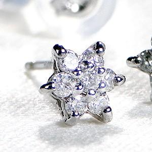 K18WG0.3ct フラワー ダイヤモンド ピアス : グッドラックジュエリー 