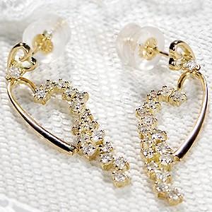 K18YG0.5ct ハート ダイヤモンド ピアスの画像
