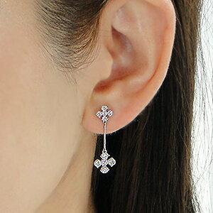 Pt900 1.0ct フラワー ダイヤモンド ピアス ロング pt900 ダイヤピアス プラチナ 揺れる 可愛い 人気 １カラット ダイア ４月誕生石 ギフト プレゼント GUPE201の画像