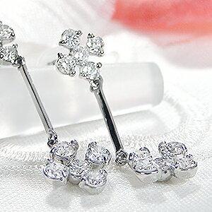 Pt900 1.0ct フラワー ダイヤモンド ピアス ロング pt900 ダイヤピアス