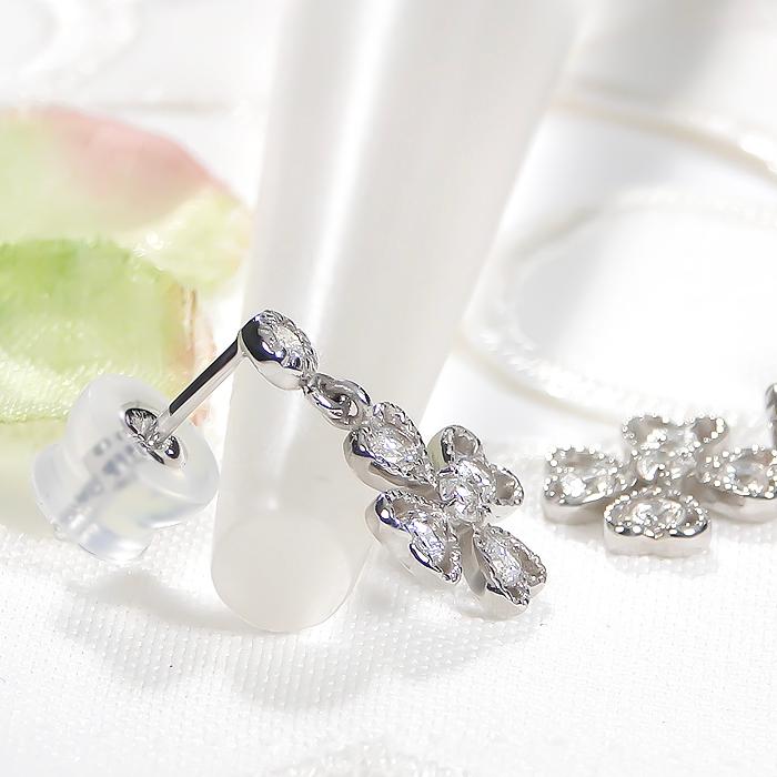 Pt900 0.3ct クローバー ダイヤモンド ピアス 送料無料 ダイヤ