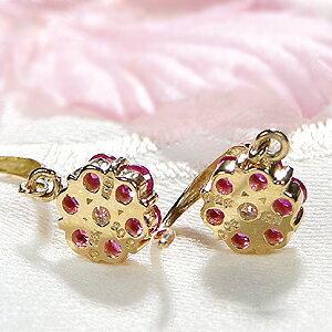 K18YG フラワー ルビー ダイヤモンド フック ピアス カラー