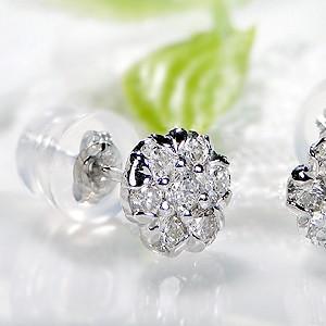 pt9000.5ct フラワー ダイヤモンド スタッド ピアス : グッドラック