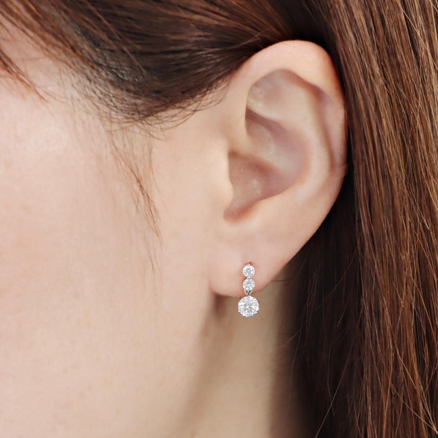 Pt900 1.0ct ダイヤモンド ピアス 送料無料 ダイヤ ジュエリー PT プラチナ 3石 3粒 トリロジー 可愛い 1カラット スリーストーン 揺れる 4月誕生石 GUPE335SPの画像