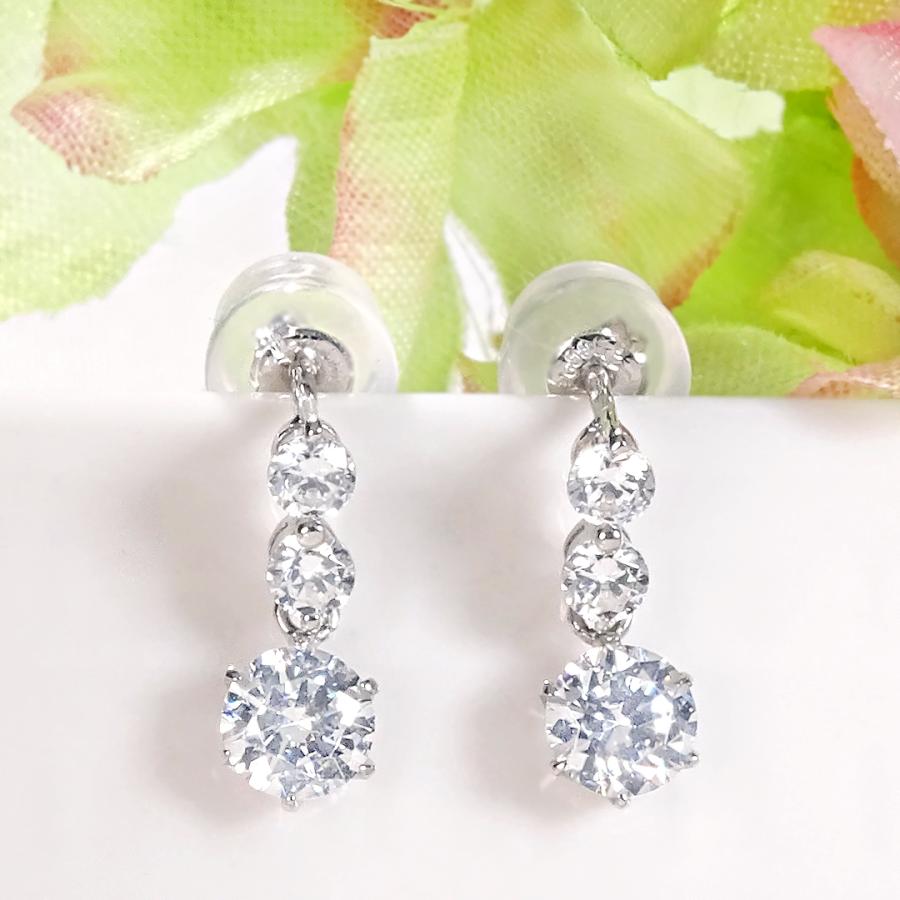 Pt900 1.0ct ダイヤモンド ピアス 送料無料 ダイヤ ジュエリー PT プラチナ 3石 3粒 トリロジー 可愛い 1カラット スリーストーン 揺れる 4月誕生石 GUPE335SPの画像