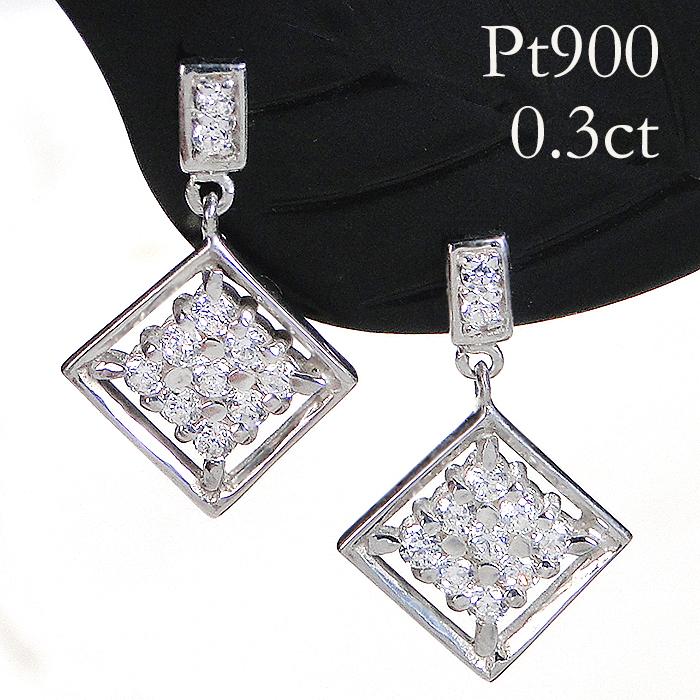 PTスクエアダイヤ ピアス片耳 0.3カラット Pt900 0.3ct スクエア パヴェ ダイヤモンド ピアス 送料無料 ダイヤ