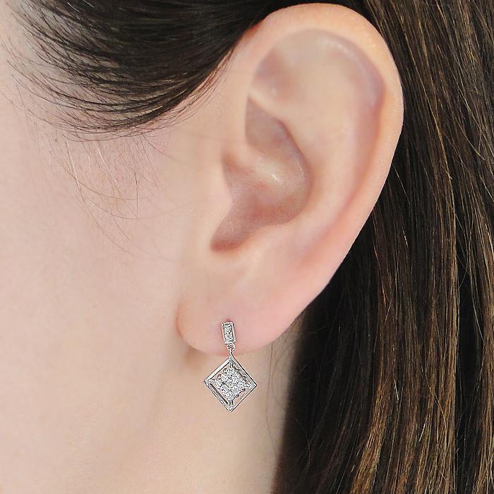Pt900 0.3ct スクエア パヴェ ダイヤモンド ピアス 送料無料 ダイヤ
