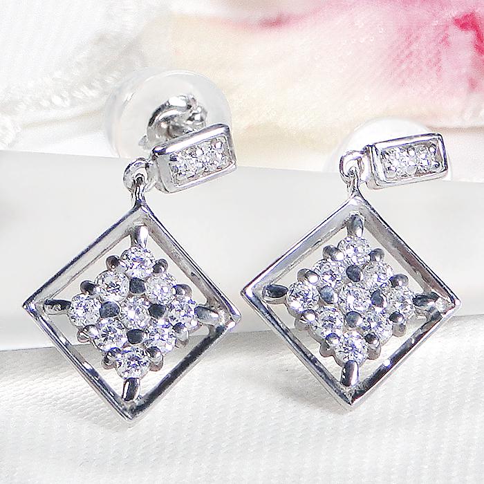 Pt900 0.3ct スクエア パヴェ ダイヤモンド ピアス 送料無料 ダイヤ