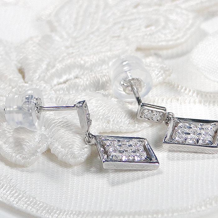 Pt900 0.3ct スクエア パヴェ ダイヤモンド ピアス 送料無料 ダイヤ 