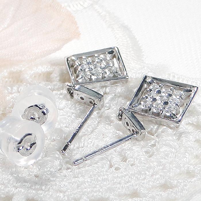Pt900 0.3ct スクエア パヴェ ダイヤモンド ピアス 送料無料 ダイヤ