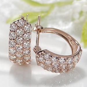 【美品】K18PG パヴェ ダイヤフープピアス K18 PG 0.5ct ダイヤモンド フープ ピアス ゴールド 遮断式 送料